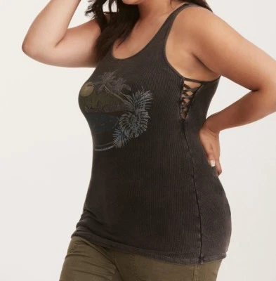 Camiseta sin mangas gris con cordones y gráficos tórridos talla grande 1X 14 16 #C16616 Foto 1 de 2