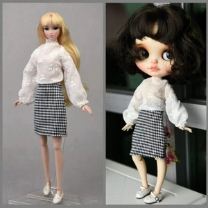 Conjunto de ropa de moda para trajes de muñeca de 11,5" tops blancos falda a cuadros para Blyth 1/6 - Imagen 1 de 8