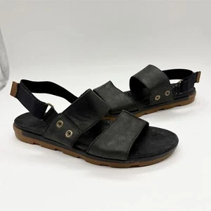 Sorel Torpeda Leather Ankle Strap Sandals Black Size 9 Casual Summer Flat - Picture 1 of 9