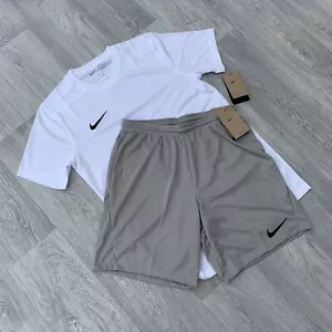 Nike Dri Fit Academy T-Shirt Top and Shorts Set - White/Grey - Picture 1 of 9