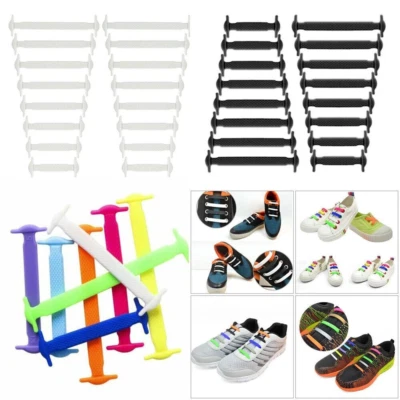 16Pcs Elastic Silicone Shoe Laces Lazy No Tie Shoelaces For Men Women Child UK - Image 1 of 4