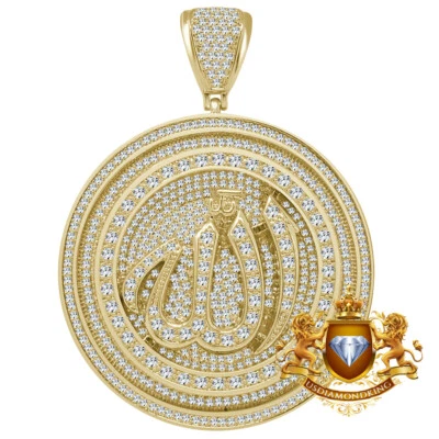  Grande XL 3.25"" 14K Tono Oro Diamante Simulado Alá Flor Musulmana Colgante Dije Foto 1 de 4