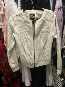 Blanc Noir White Faux Leather Perforated Bomber Jacket – Women’s Small - Picture 1 of 6