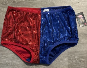Costume Harley Quinn Suicide Squad pantaloncino rosso e blu paillettes taglia large--nuovo con etichette - Foto 1 di 2