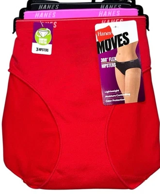 HANES Moves 3-Pair Women’s Hipster Underwear Panties Nylon Blend Flex Size L - Image 1 of 4