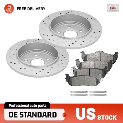 Rear Drilled Brake Rotors Ceramic Pads for Jeep Grand Cherokee Commander 2006-10 - Image 1 of 4