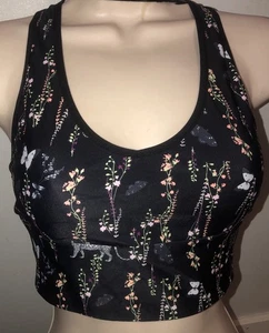Black Lined Floral Butterfly Print Sports Bra Victoria Sport Sz Small - Picture 1 of 7