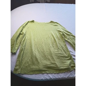 Eileen Fisher 100% Linen T Shirt Women Size XL Yellow green 3/4 Sleeve - Picture 1 of 4