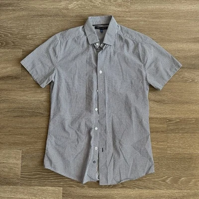 Camisa Vince Camuto Manga Corta Botón Blanca/Negro Para Hombre Pequeña Foto 1 de 4