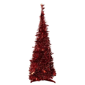 Northlight 4' Red Tinsel Pop-Up Artificial Christmas Tree, Unlit - Picture 1 of 5