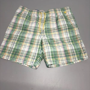 Lands End Swim Shorts Mens 2XL Green Plaid Drawstring Mesh Lined Pockets Beach - Picture 1 of 7