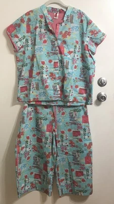 Conjunto de pijama pantalón corto Josie Natori azul rosa floral para mujer talla XL algodón Foto 1 de 4