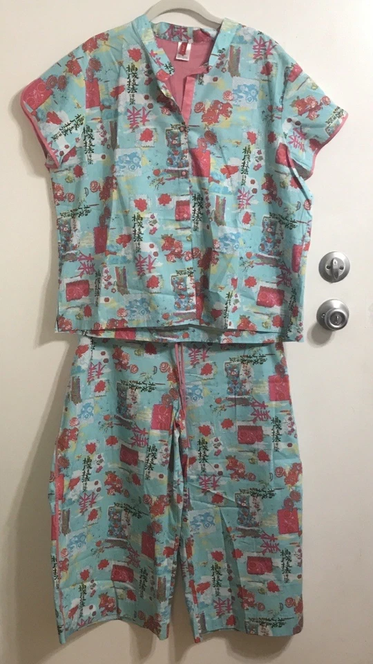 Conjunto de pijama pantalón corto Josie Natori azul rosa floral para mujer talla XL algodón Foto 1 de 4