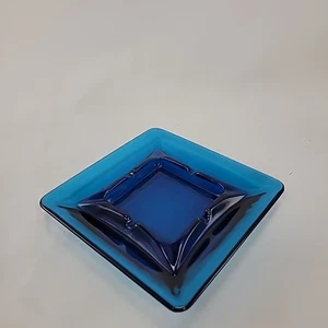 Vintage Viking Glass Bluenique Ashtray Square 1960s Mid Century Decor 6” x 6” - Picture 1 of 7