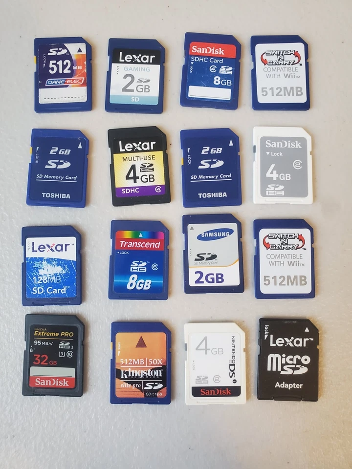 批量 16 张 SD 卡 Lexar 闪迪 东芝 任天堂 DS — 第 1/1 张图片