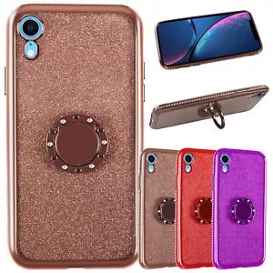 Funda para iPhone XR 6.1" femenina brillante anillo diamante agarre soporte incorporado - Imagen 1 de 20