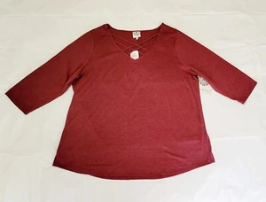 Late August Top Blouse Women's Size 1X Plus Sleeves 3/4 Burgundy V-Neck - Picture 1 of 7