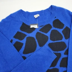 HALOGEN WOMEN'S SIZE L 100% CASHMERE CREWNECK SWEATER BLUE BLACK New - Picture 1 of 9