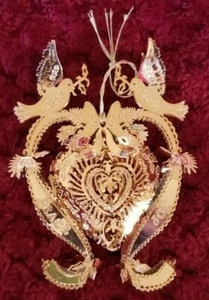 Danbury Mint GOLD Christmas ornaments THE LOVE BIRDS WITH HEART - Picture 1 of 2