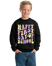 Happy First Day of School Groovy Letter Unisex Crewneck Graphic Sweatshirt