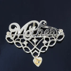 14k Yellow Gold Mother Pin / Pendant / Charm with Citrine Heart Dangle - Picture 1 of 5