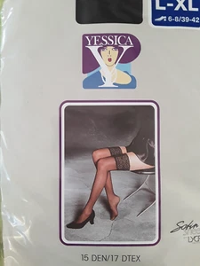 C&A Yessica Nylonstrümpfe Größe L-XL halterlos Schwarz Lycra Satin Sheers sexy - Bild 1 von 9