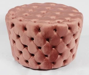 Handmade Round Coffee Table with Tufted Button Velvet ottoman -Peach Pink - Picture 1 of 23