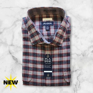 XXL Flannel Shirt Plaid Navy Gray Burgundy Mens New Jos A Bank Tailored Fit Size - Picture 1 of 24