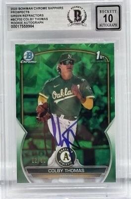 Colby Thomas Signed 2023 Bowman Green Sapphire Chrome #BCP-32 BAS Rookie Auto 10 - Image 1 of 2
