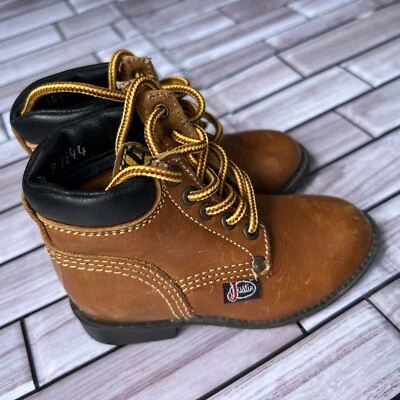 Justin Niño Pequeño 5 Botines Bota Marrón Negro Acolchado Con Cordones Punta Redonda Foto 1 de 4