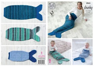 King Cole Chunky Knitting Pattern Ladies Kids Babies Mermaid Tail Blankets 4865 - Picture 1 of 3