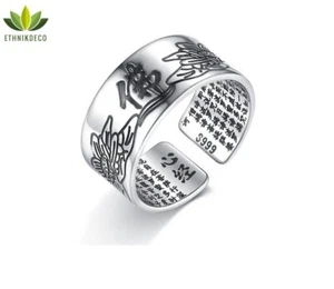 Bandring buddhistisches Herz Sutra Lotus 999 Sterling Silber Ring Damen Herren - Bild 1 von 5