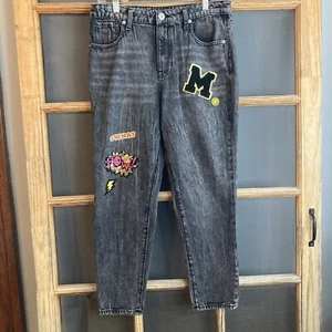 No Boundaries Girl's Black Denim Decorated Jeans Size 11 (32x25) "POW WHAT M" - Picture 1 of 10