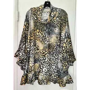 Oddi Mustard & Blue animal Print Turtle Neck Knit Top ~ 3XL - Picture 1 of 2