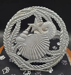 Vintage Fitz & Floyd Metal Trivet Wall Plaque Seashells Nautical Sea Ocean Decor - Picture 1 of 3