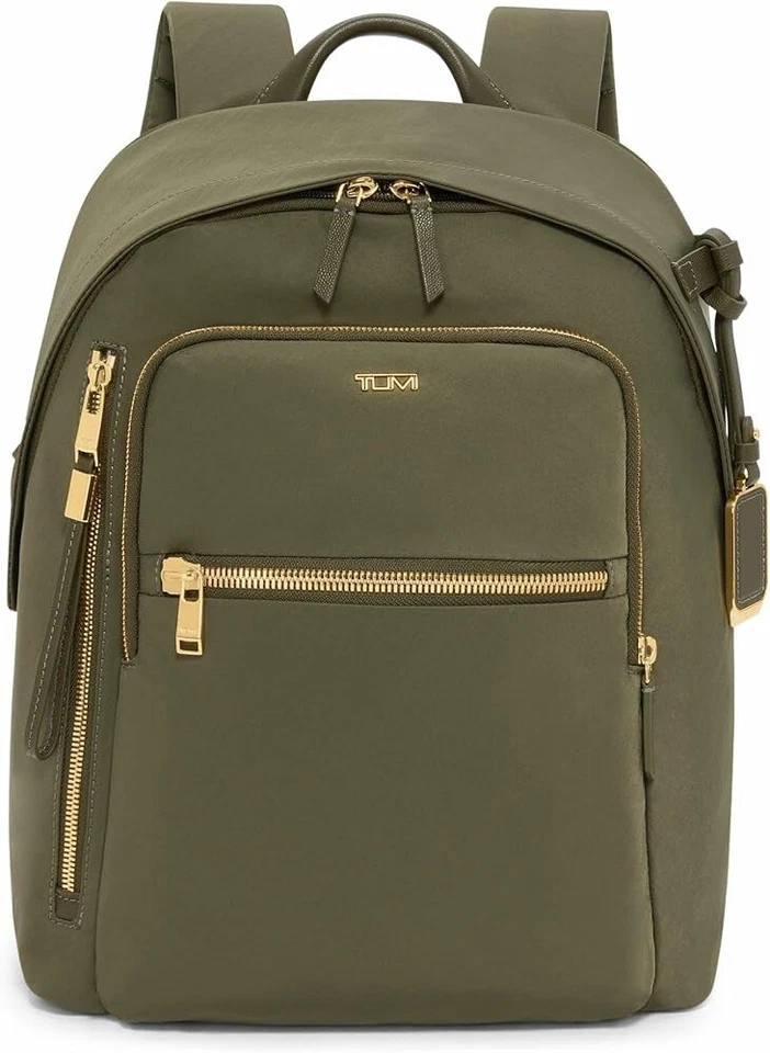 Tumi Voyageur HALSEY 14.5 Nylon & Leather Laptop Backpack - OLIVE GREEN