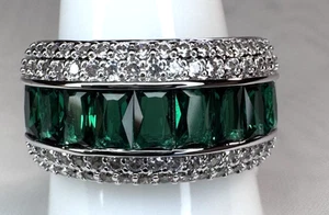 Size 11 Bomb Party May Ring - RG38698 Shimmering Waves - Emerald on Rhodium - Picture 1 of 5