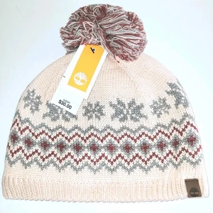 Timberland Womens One Size Fair Isle Beanie Pink Sherpa Lined NWT - Picture 1 of 10