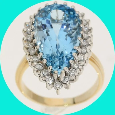 Anillo de evento con halo de aguamarina de diamantes naturales de oro de 9,42 quilates de 14 K talla 7,75 Foto 1 de 4