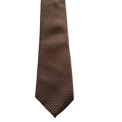 Corbata de seda vintage Hardy Amies London para hombre a lunares marrón blanco preppy Foto 1 de 4