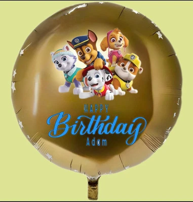 Adesivo de vinil de aniversário personalizado Paw Patrol para balão compatível com balão de 24 polegadas - Imagem 1 de 2