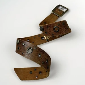 Cinturón vintage Wrangler cuero marrón ojal tachonado vaquero envejecido - Imagen 1 de 11