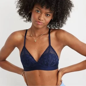 Aerie Real Power Wireless Push Up Paisley Lace Bra in Navy Blue Women's 34A $55 - Picture 1 of 8