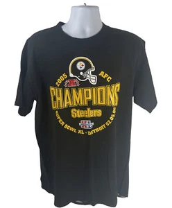 Pittsburgh Steelers Shirt Men Large 2005 AFC Champs Black Short Sleeve Crew Neck - Picture 1 of 18