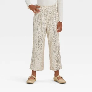 Girls' Dressy Wide Leg Holiday Pants - Cat & Jack™ Silver Sequins XXL - Picture 1 of 1