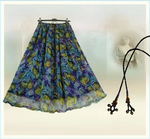 Vintage Gypsy Skirt Indian 70S Teal Blue Floaty Gold Print overlay Long Skirt - Picture 1 of 7