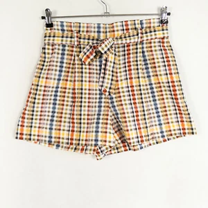 Pantalones Cortos LOFT Para Mujer Medianos Multicolor A Cuadros Seersucker Tiro Alto Plisado Cinturón - Imagen 1 de 9