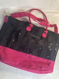 Victoria's Secret Black Sequin & Hot Pink Tote Bag Weekend Tote - Picture 1 of 8