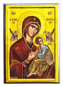 VIRGIN AND CHILD, FORMIDABLE PROTECTION - Greek Byzantine Orthodox Icon - Picture 1 of 3