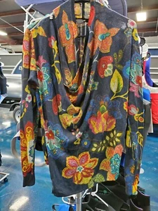 Desigual navy sweater/cardigan with floral print, zip shoulder Size US L, EUR XL - Picture 1 of 3